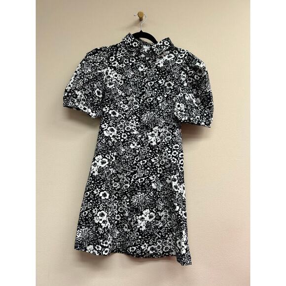 HYACINTH HOUSE Black Floral Front Zip Chrysanthemum Mini Dress XS - NWT - Picture 4 of 5